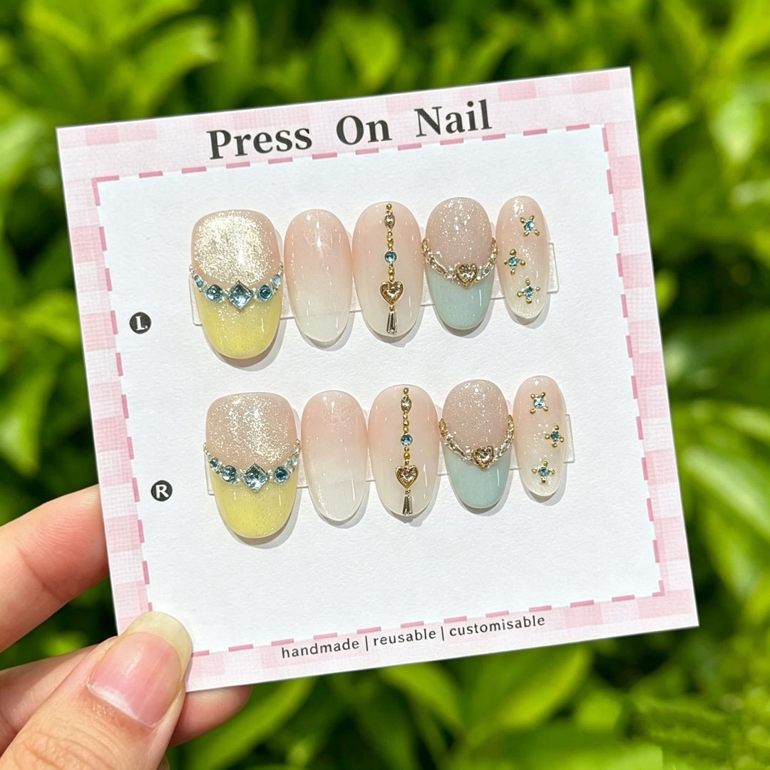 Artistic Press-On Nail Set with Floral and Graphic Designs