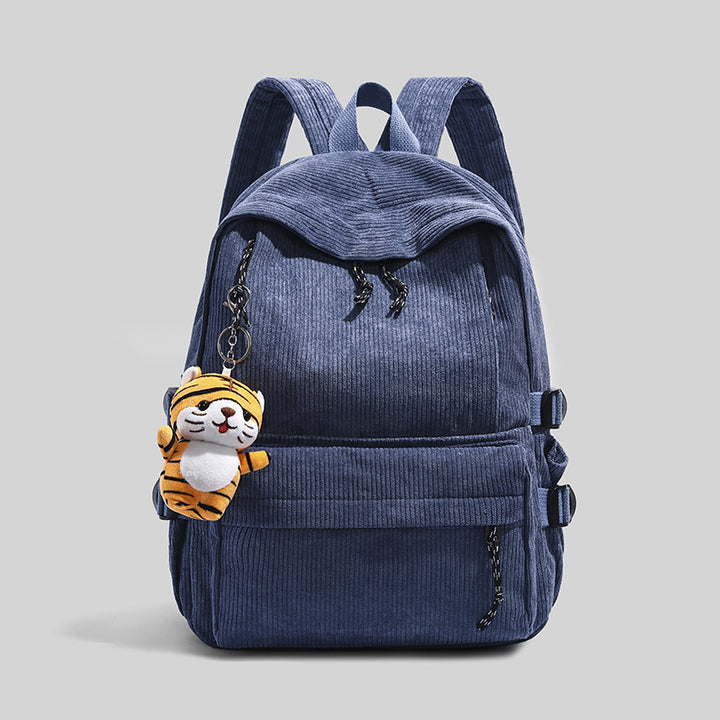 Corduroy Backpack with Cute Character Keychain Kalsten