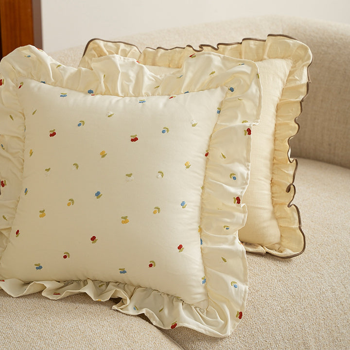 Square embroidered cushion cover made of cotton blend with frill edge Kalsten