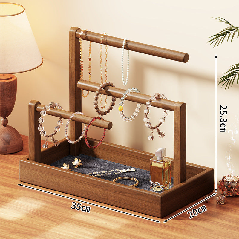 Multi Level Wooden Jewelry Display and Organizer Stand with Felt Lined Tray