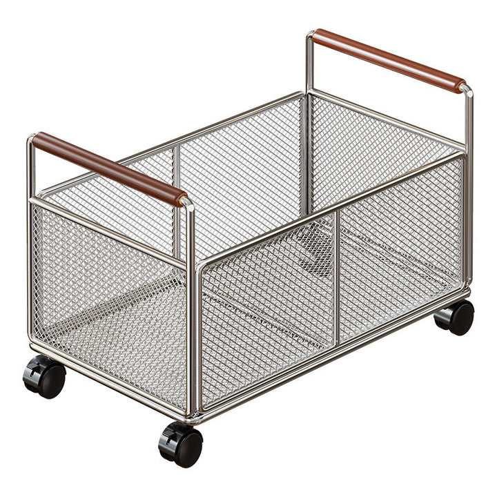 Rectangular Mesh Pull-Out Cabinet Storage Basket with Wooden Handles