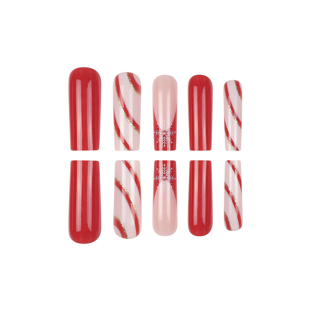 Festive Candy Cane Themed Stiletto Press-On Nails Kalsten