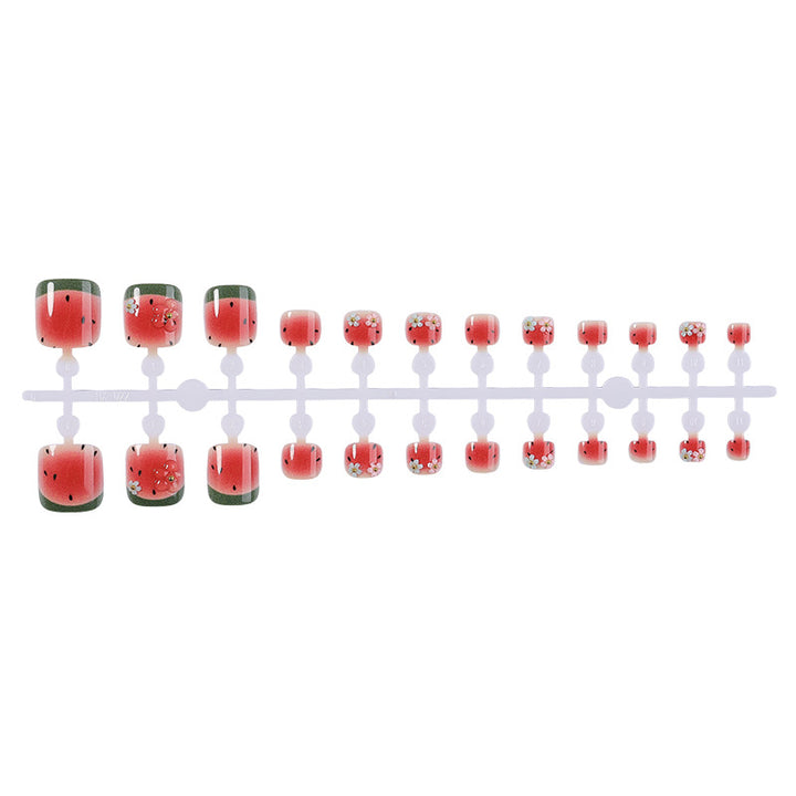 Creative nail art set with cheerful watermelon designs and delicate floral accents Kalsten