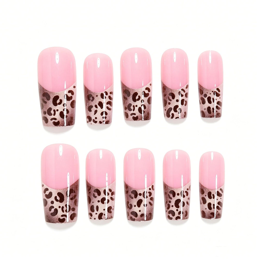 Elegant Leopard Print French Tip Press-On Nails Kalsten