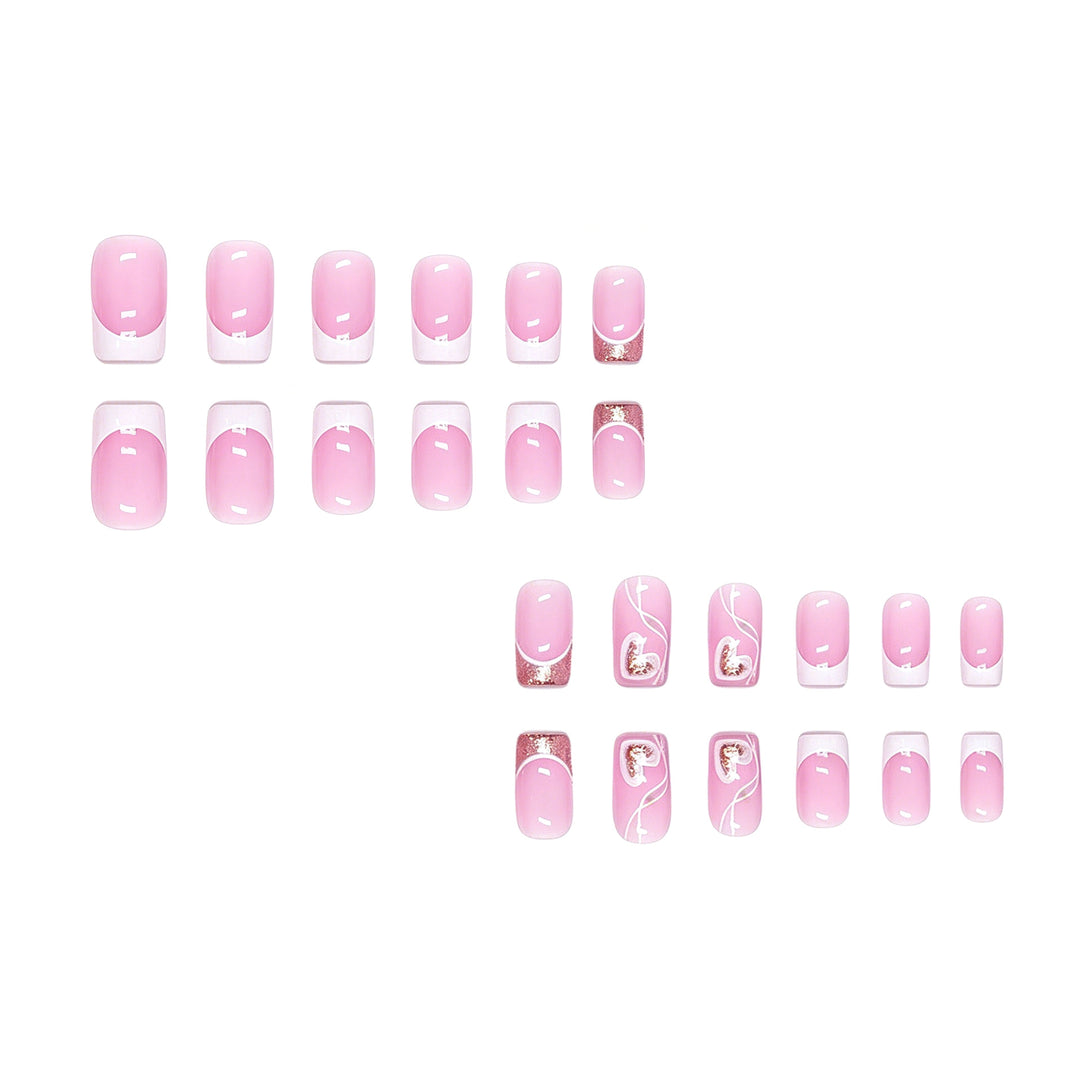 Heart-Embellished French Tip Press-On Nails Kalsten