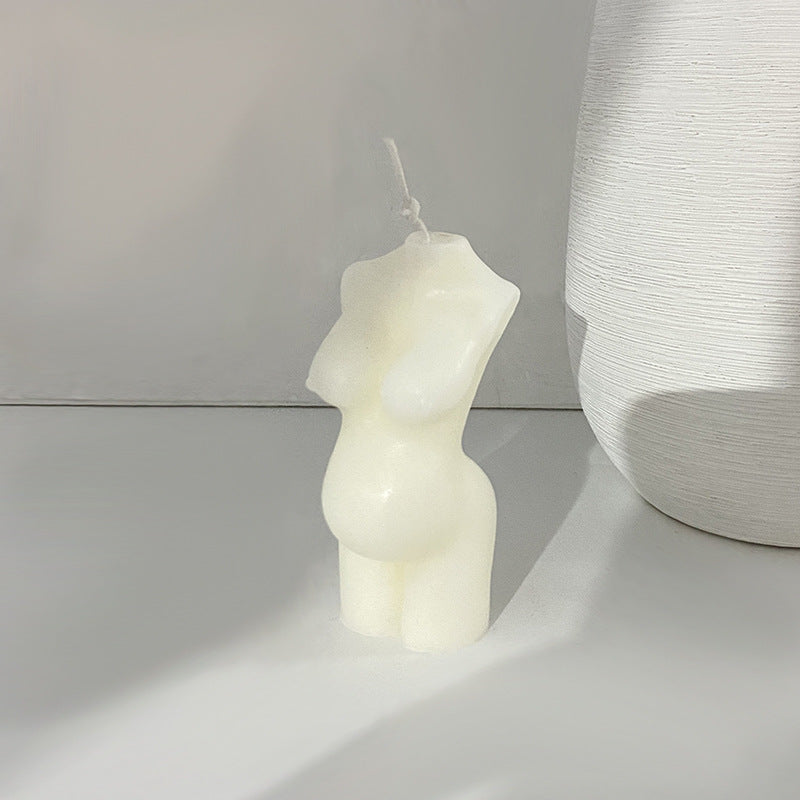 Hand-Poured Sculptural Pregnant Female Torso Decorative Wax Candle