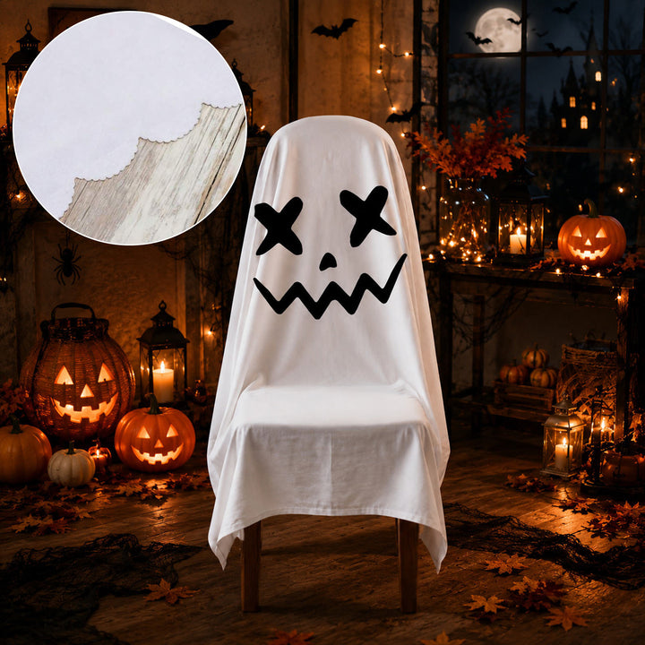 Halloween Chair Cover made of Cotton with Spooky Face and Zigzag Hem