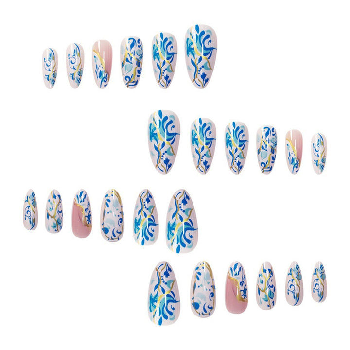 Artistic Floral Press-On Nail Design with Gold Accents Kalsten