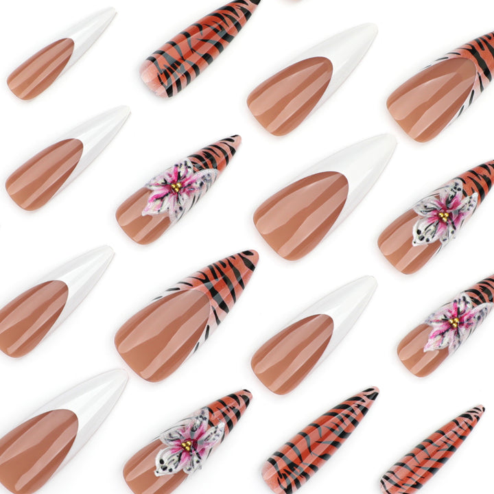 Artful stiletto nails with floral and animal design Kalsten