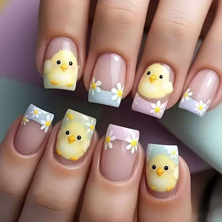 Artificials nails with cheerful chick and flower design Kalsten