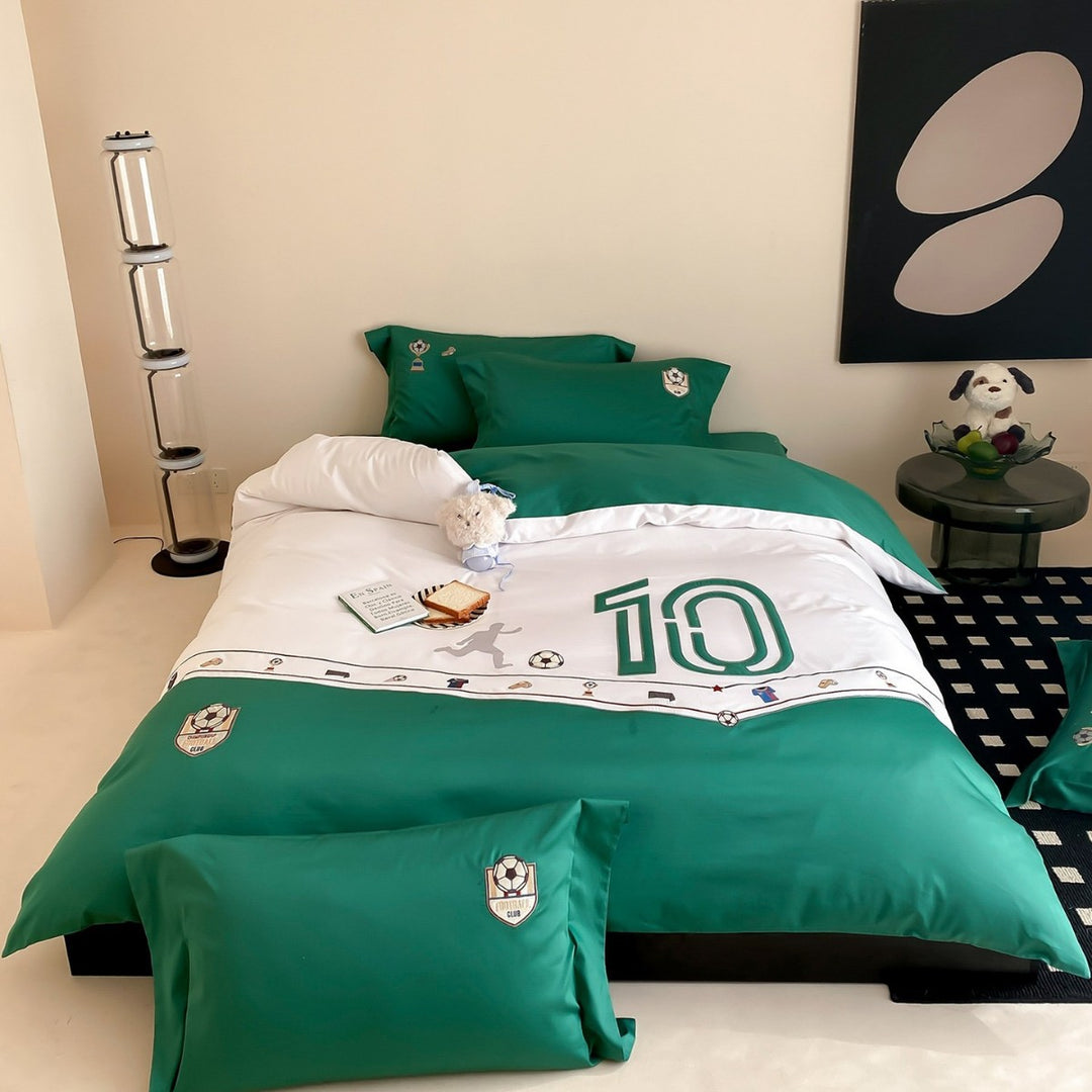 Children's bedding set with football design, numbers print and soft cotton satin