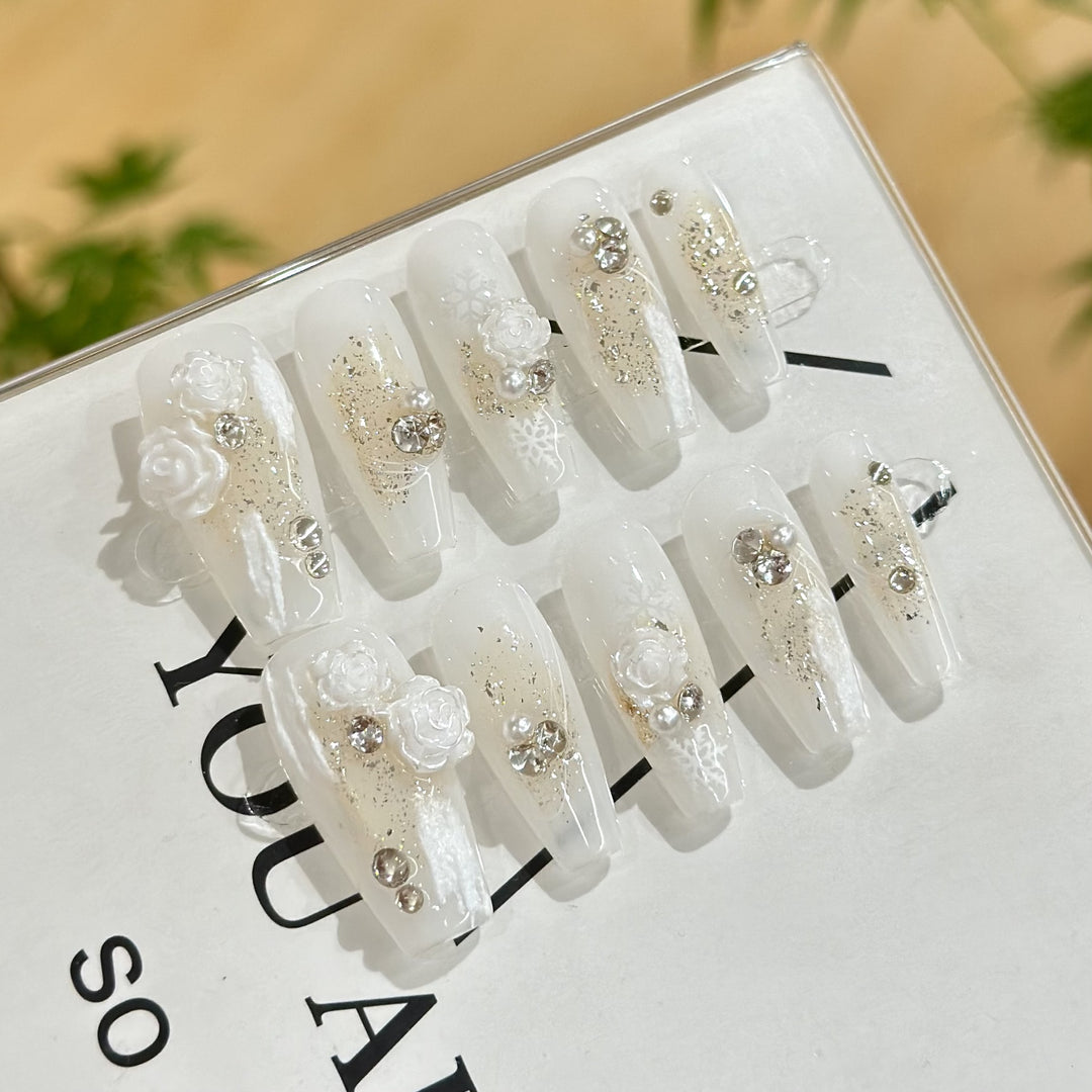 Luxury Floral-Embellished Press-On Nails