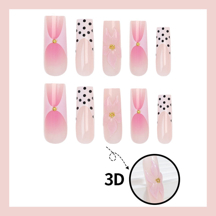 Artificial nail set with elegant flower and polka dot patterns Kalsten