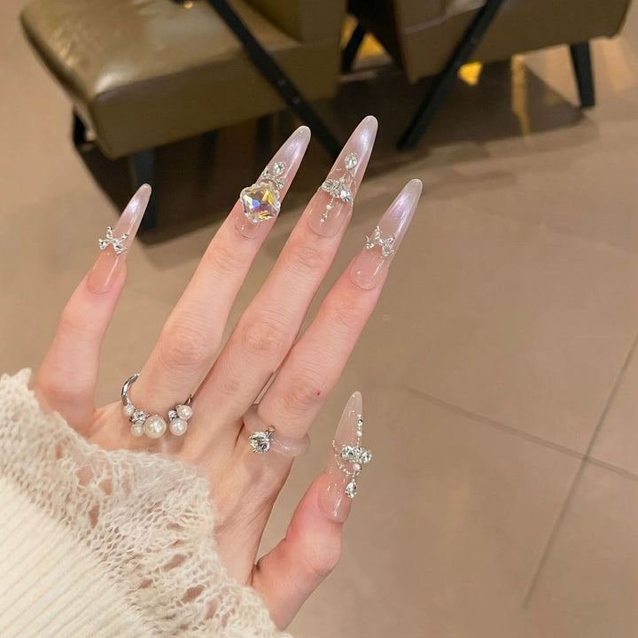 Decorative Rhinestone-Embellished Stiletto Press-On Nails Kalsten