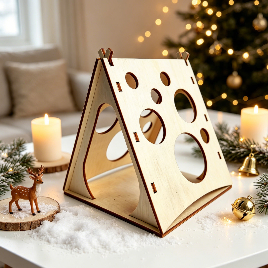 Decorative wooden pyramid with star motif