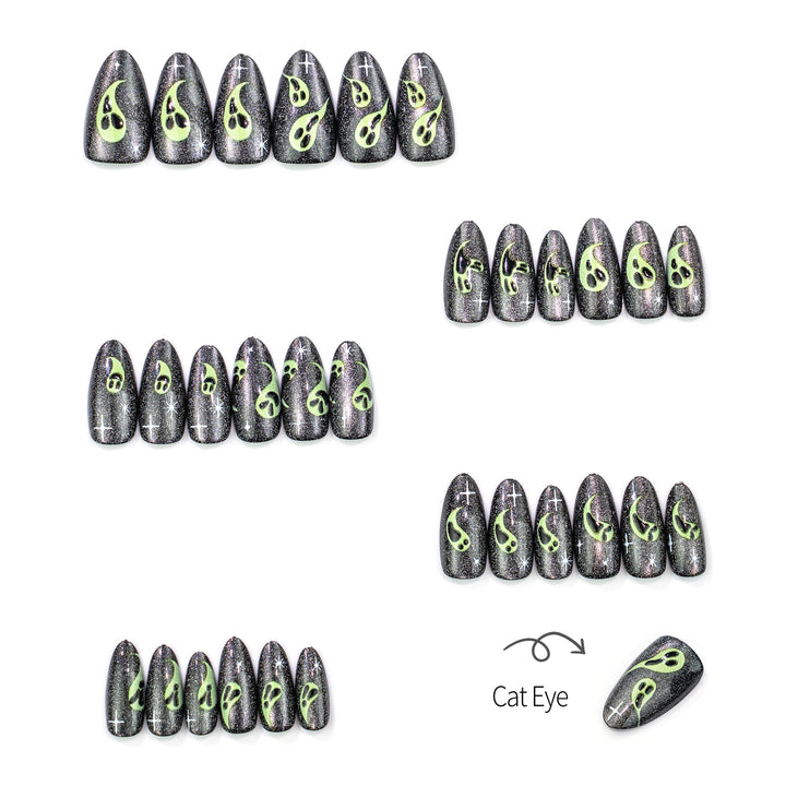 Spooky Ghost-Themed Press-On Nail Art Set