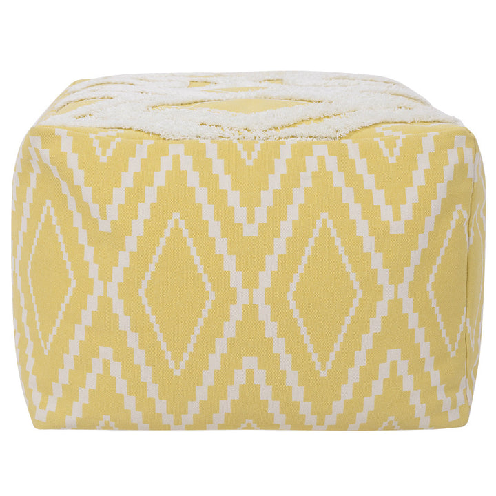 Padded footstool pouf with plush top and woven diamond pattern