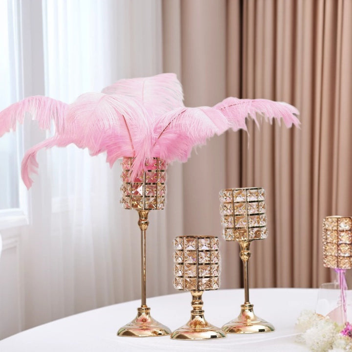 Crystal Embellished Metal Tealight Holder with Tall Pedestal Base Kalsten