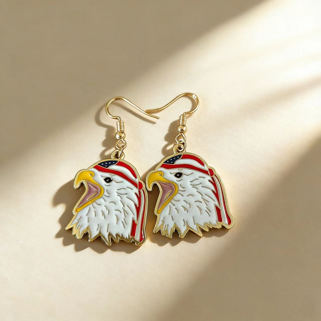 Ladies nan patriotic pearl earrings with US flag motif and fringes Kalsten
