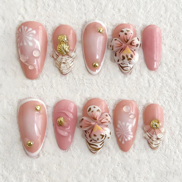 Elegant Floral Embellished Press-On Nail Set Kalsten