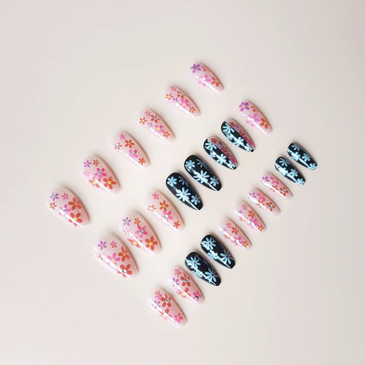 Artificial nail set with floral 3D embellishments and glitter accents Kalsten