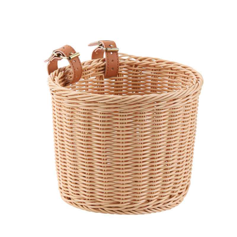 Woven Storage Basket with Vegan Leather Straps Kalsten