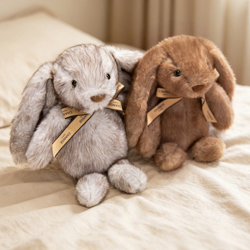 Squat Plush Bunny Cuddle Doll with Long Dropped Ears, Weighted Base & Grosgrain Ribbon Kalsten