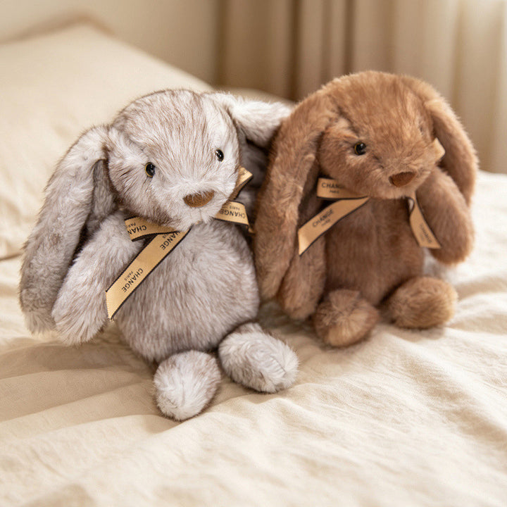 Squat Plush Bunny Cuddle Doll with Long Dropped Ears, Weighted Base & Grosgrain Ribbon Kalsten