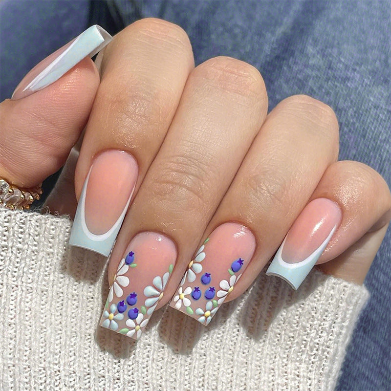 Decorative Press-On Nail Set with Floral and Glossy Accents kalsten