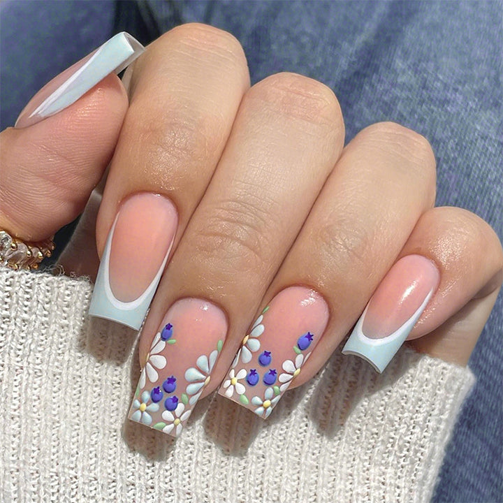Decorative Press-On Nail Set with Floral and Glossy Accents kalsten