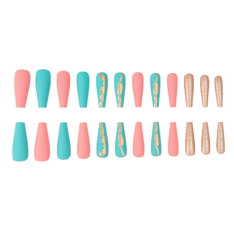 Stylish Long Stiletto Press-On Nails with Unique Matte and Glitter Finish Kalsten