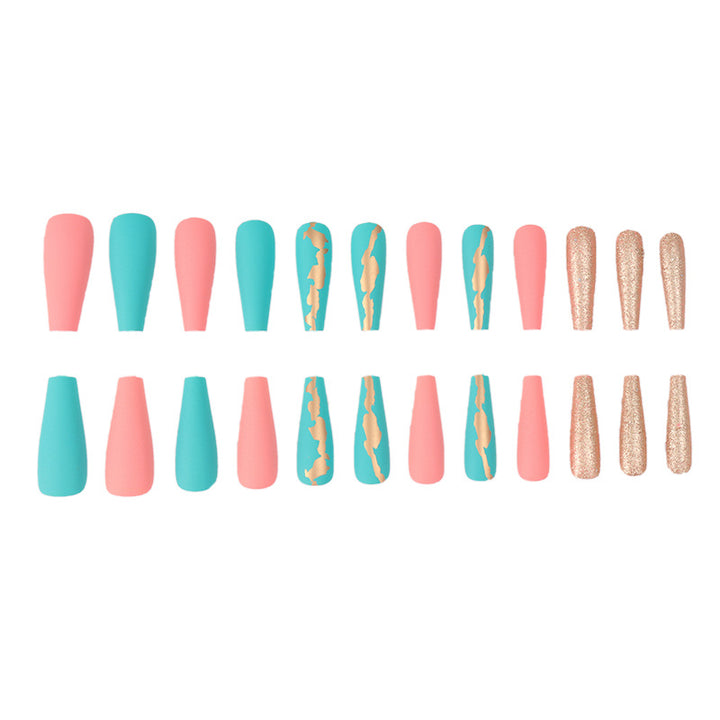 Stylish Long Stiletto Press-On Nails with Unique Matte and Glitter Finish Kalsten
