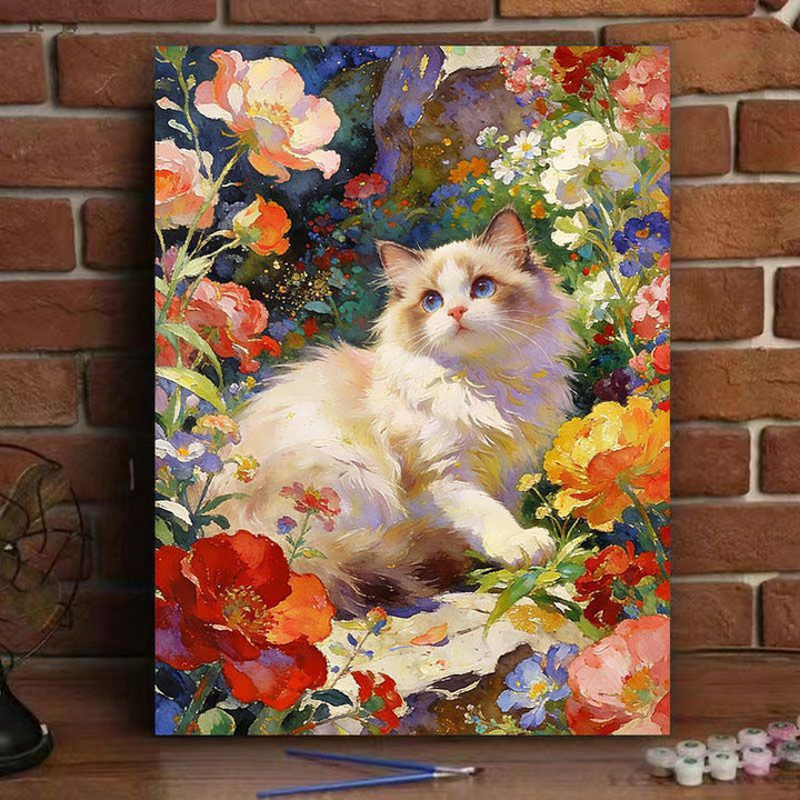 Cat-Themed Floral Canvas Art Print Kalsten