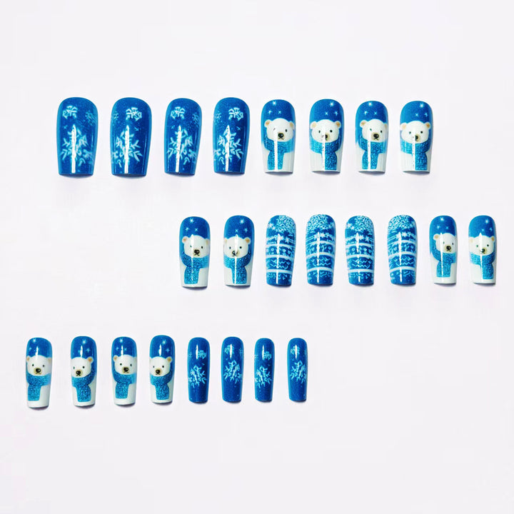Winter art nails with bear and snowflake design Kalsten