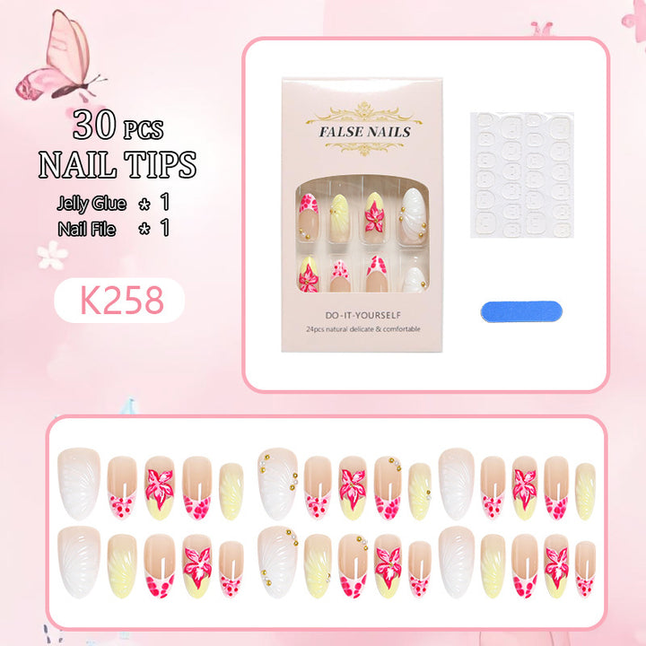 Artificial nail set with floral motifs and elegant embellishments Kalsten