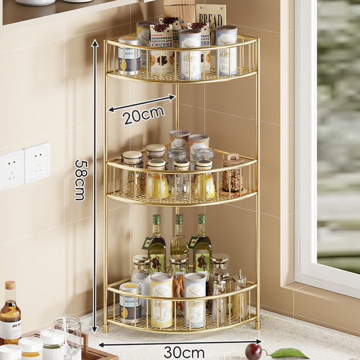 Triangular Triple-Tier Gold-Plated Corner Pantry & Spice Organizer