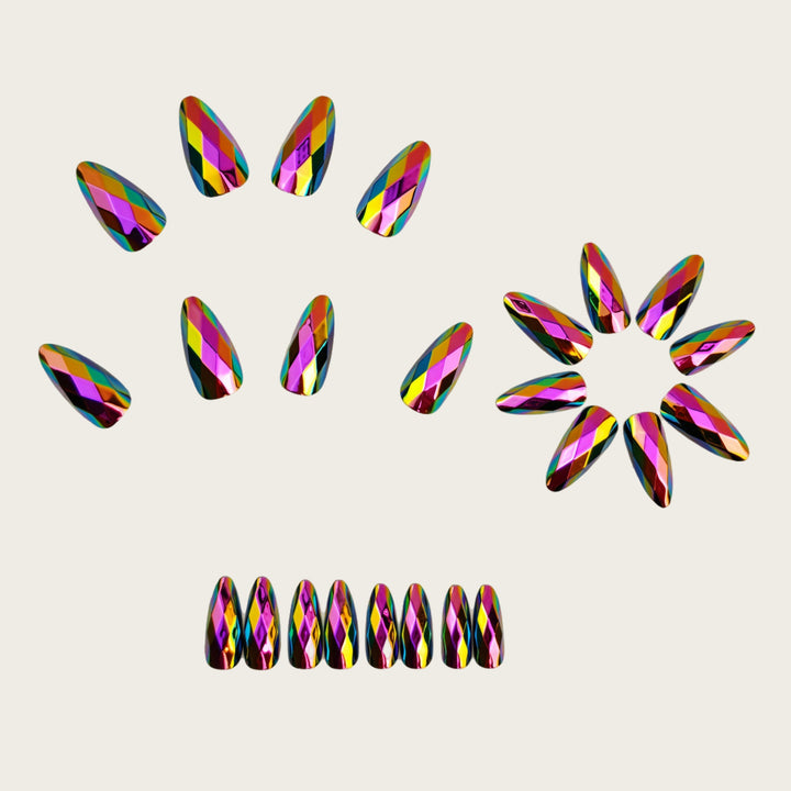 Shiny Stiletto Fake Nails with Diamond Surface Texture Kalsten