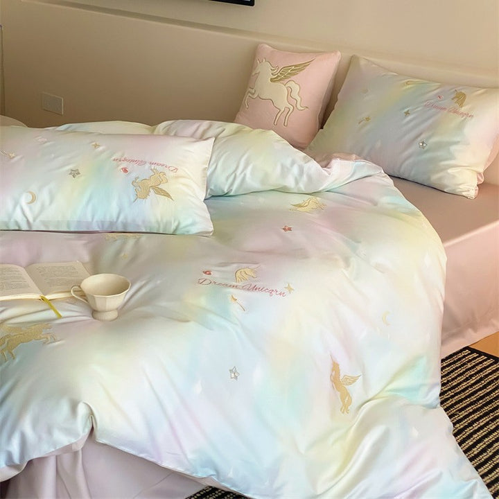 Children's bedding set with unicorn print, pastel gradient and cotton satin Kalsten
