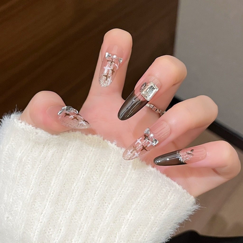 Artistic Stiletto Press-On Nail Art with Glimmering Accents Kalsten