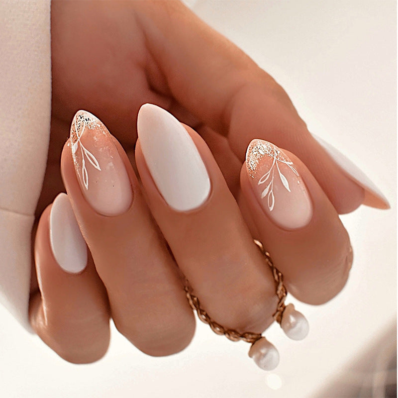 Luxurious Faux Finish Press-On Nail Set with Elegant Floral Design Kalsten