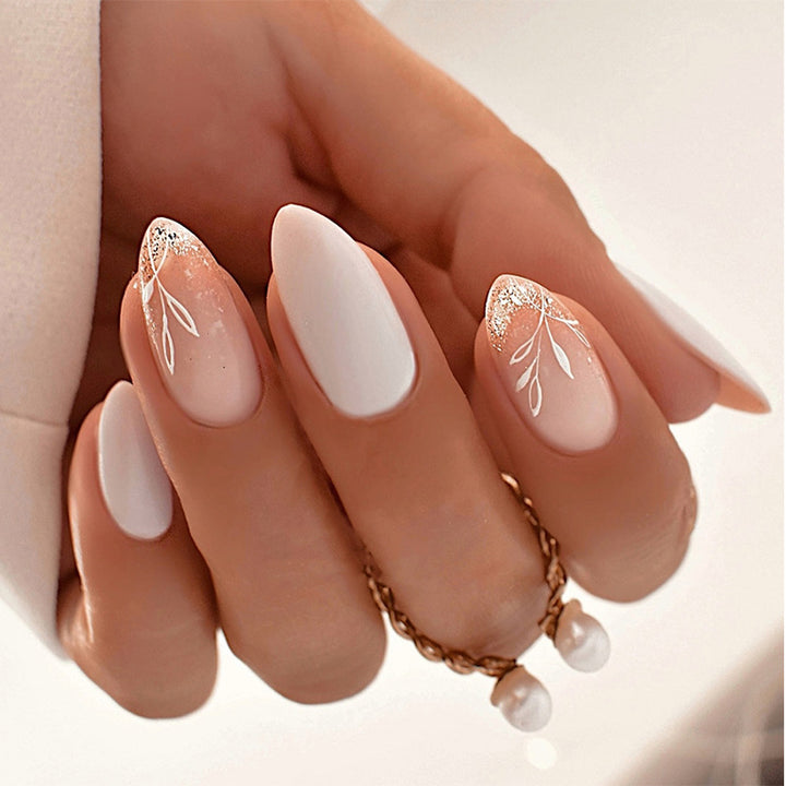 Luxurious Faux Finish Press-On Nail Set with Elegant Floral Design Kalsten