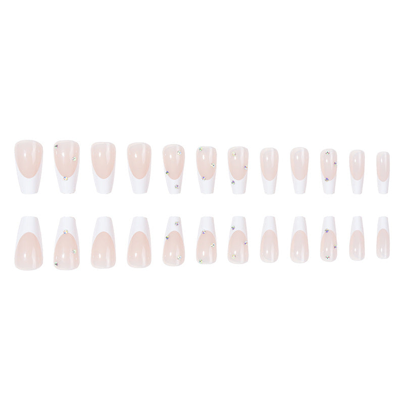 Elegant Iconic French Tip Press-On Nails with Rhinestone Accents Kalsten
