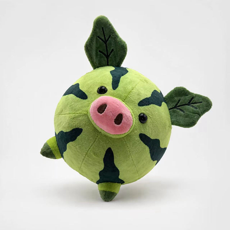 Round Camouflage Pig Plush Collectible Soft Toy with Leaf-Shaped Ears Kalsten