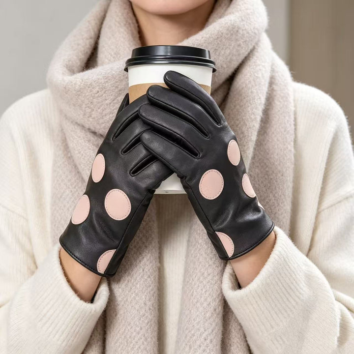 Stylish Leather Touchscreen Gloves with Polka Dot Accents Kalsten