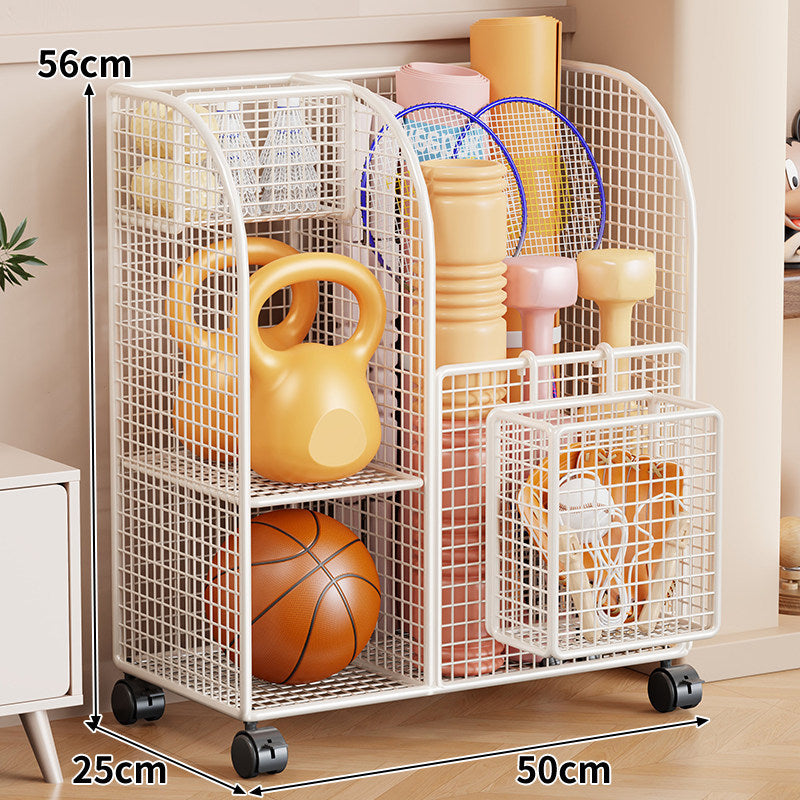 Rolling Mesh Sports Gear Storage Cart with Multi-Compartment Organizers and Locking Casters