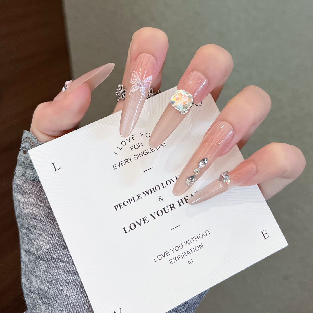 Decorative Press-On Nails with Gem Accents Kalsten