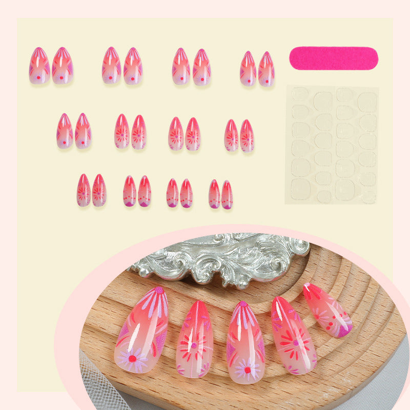 Artistic Press-On Nail Set with Floral and Geometric Patterns kalsten