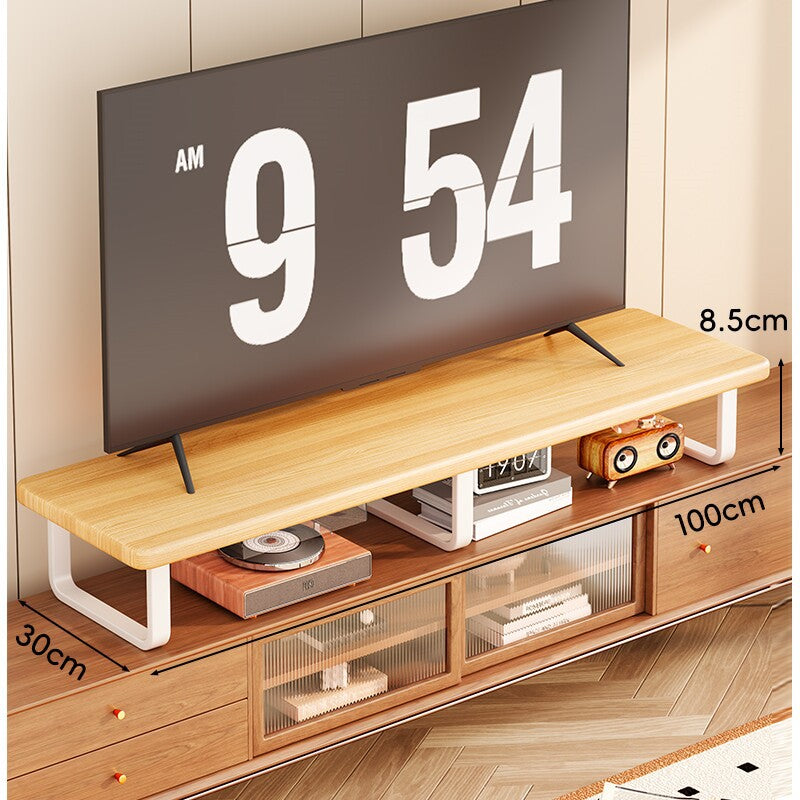 Wide Wooden TV Stand Riser with Metal U-Leg Elevating Shelf