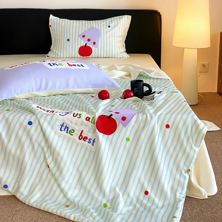 Bedding set with striped cotton satin and cherry print Kalsten