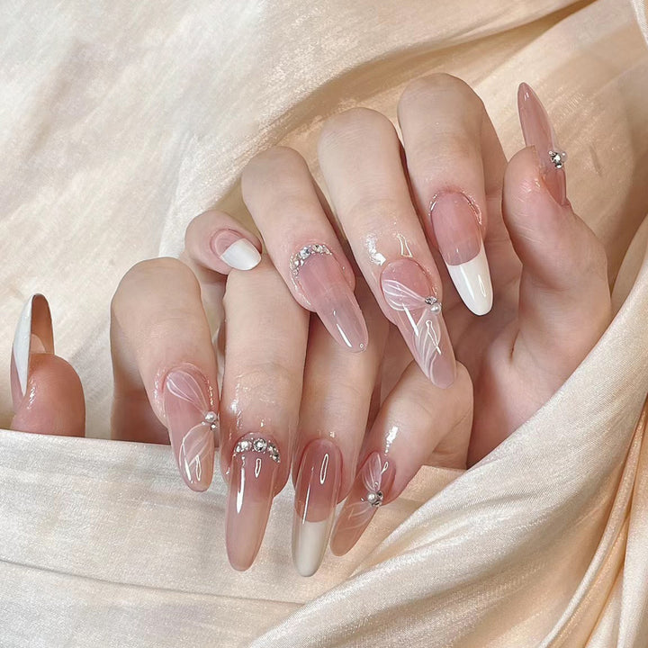 Elegant Long Stiletto Press-On Nails with Floral and Gem Accents Kalsten